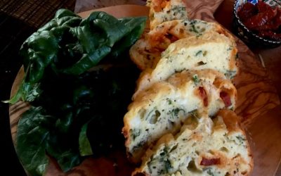 Chorizo, Mozzarella & spinach cake.