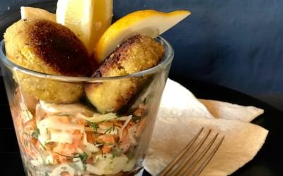 Fish burger wraps with  carrot and endive salad