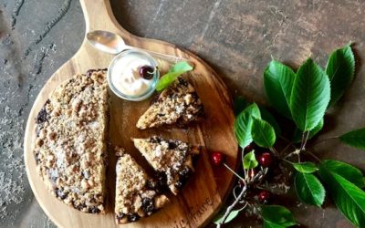 Fresh cherry cake with milled linseeds