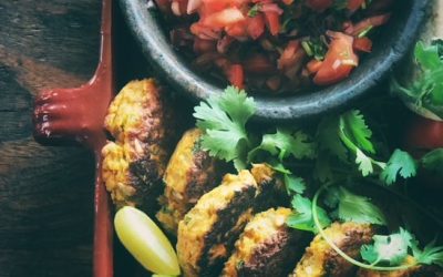 Carrot, ginger and lime fritters with a tomato salsa.